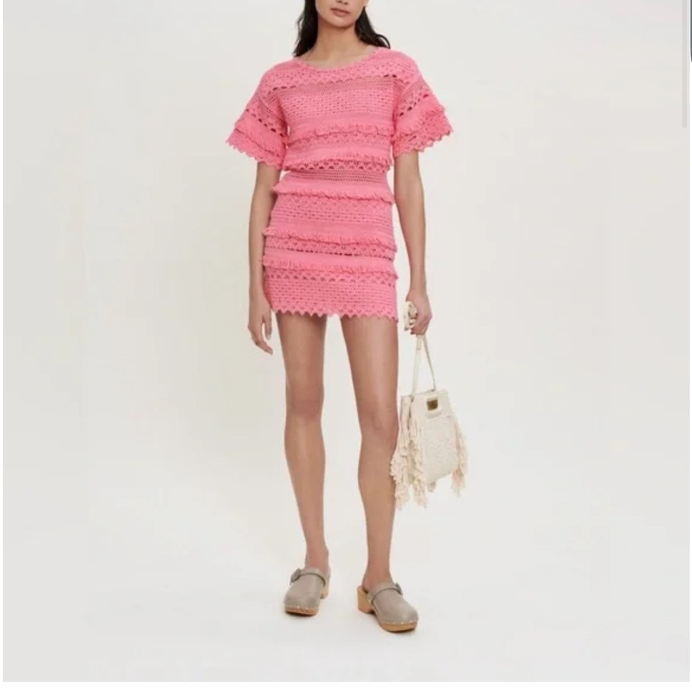 MAJE Pink Lace Trim Dress! NWT
